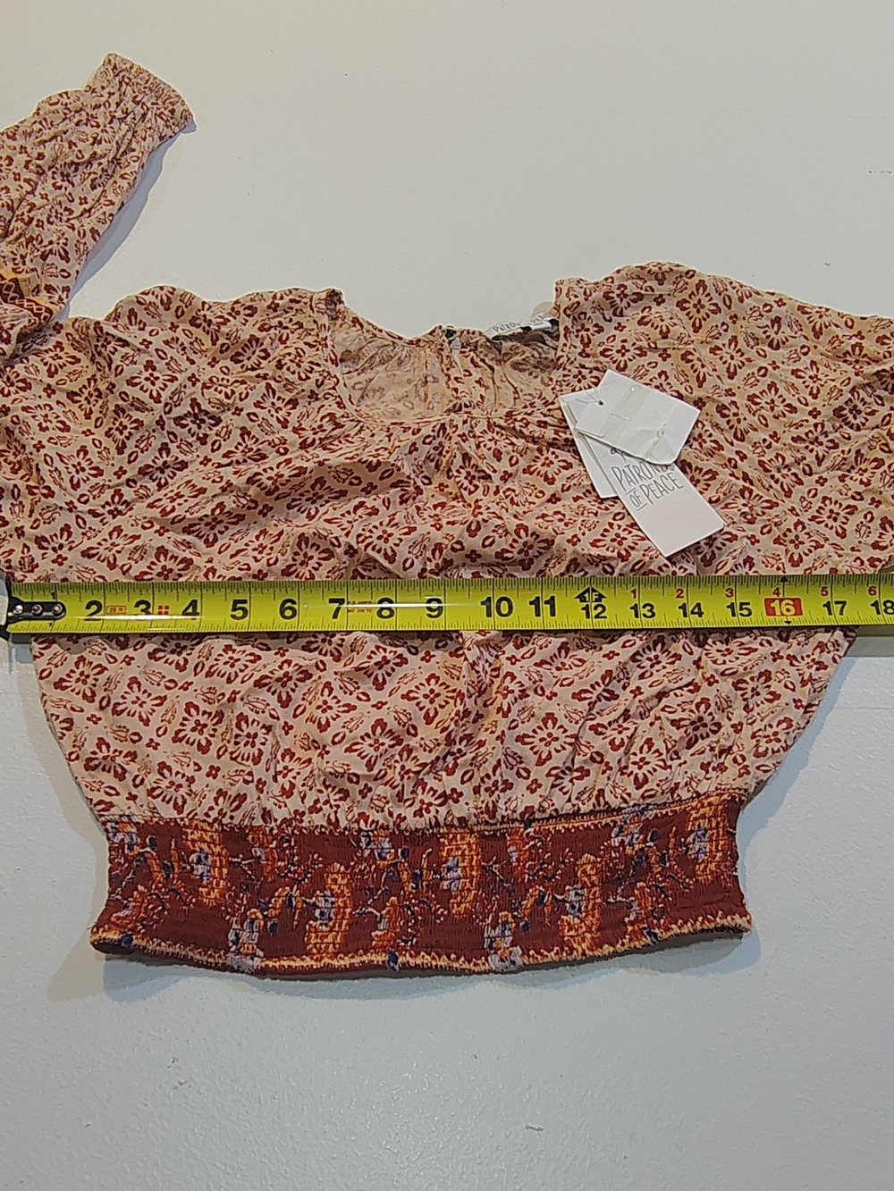 Patrons of Peace Blush Printed Boho Smocked Waist Blouse 100%rayon - Picture 4 of 12